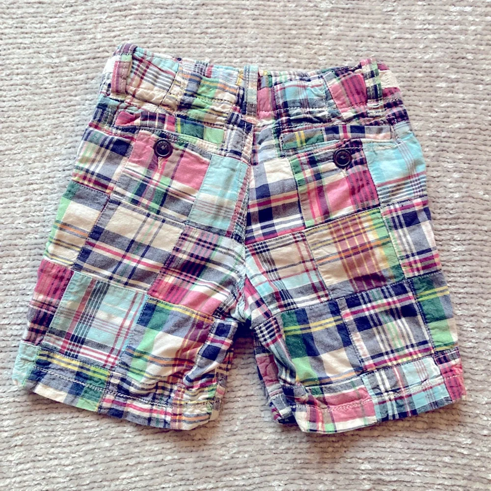 GAP‎ Boys Madras Patchwork Shorts Size 4 Plaid Preppy Cotton Adjustable